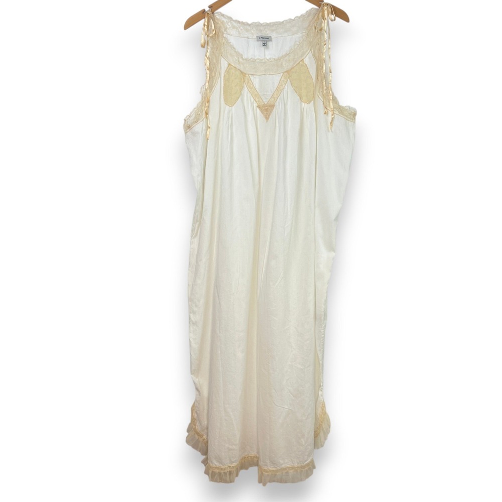 Vintage J Peterman Nightgown L 100% Cotton Lace White Chemise Cottagecore 90s